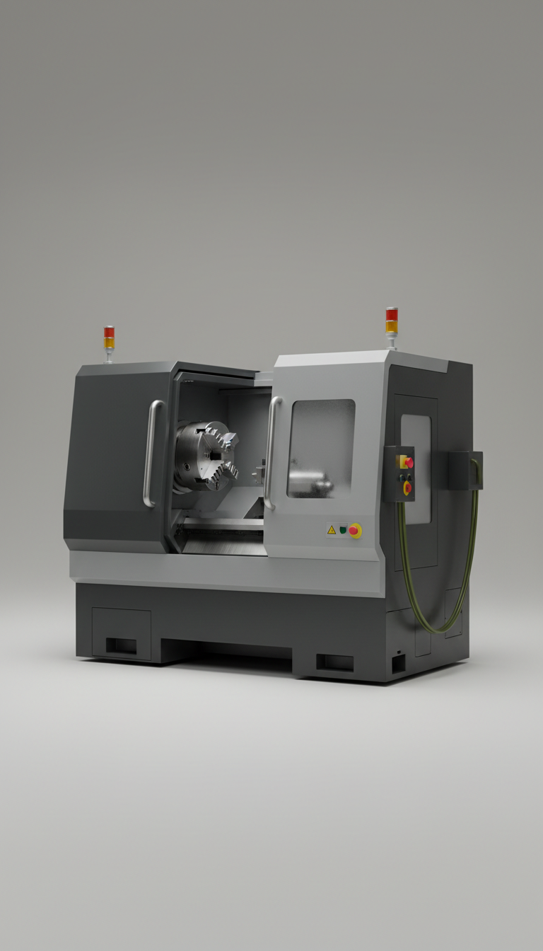 Automated Industrial Lathe with Quick-Change Tooling
